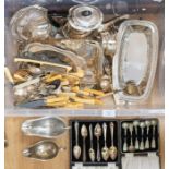 A collection of silver plated items including all Sheffield plated food servers, tea sets, sauce