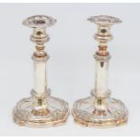 A pair of 19th Century Sheffield plate telescopic candlesticks, stamped by Barker Brother's device