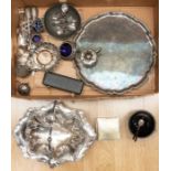 A box of various silver plated items