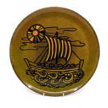 Poole Pottery: A Poole Pottery Aegean charger with ship decoration. Diameter approx 32cm. Marks to