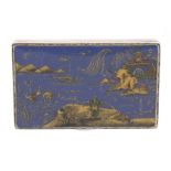 Asian Interest: a George V silver engine turned snuff box, the enamel cover painted mainly blues and