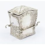 A late Victorian silver novelty miniature card holder cast in the form of a Sedan chair, the cover