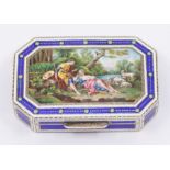 A 19th Century Continental possibly Swiss silver, silver-gilt and enamel snuff box, rectangular body