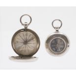A Victorian silver cased compass, the body engraved with monogram, on suspension ring, the cover