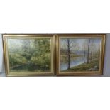 2 x Hugh Penfold  oil on board , framed paintings " Lady Bower Reservoir Derbyshire  " 50.5cm x 61cm