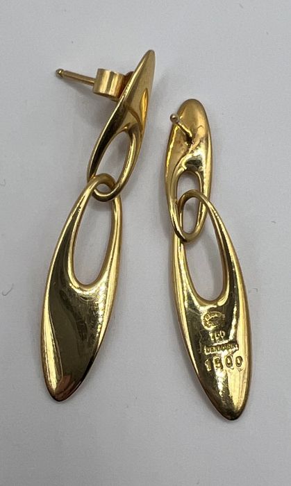 A pair of yellow metal Georg Jensen No 1500 Zephyr earrings, stamped 18k. Copenhagen, late 20th