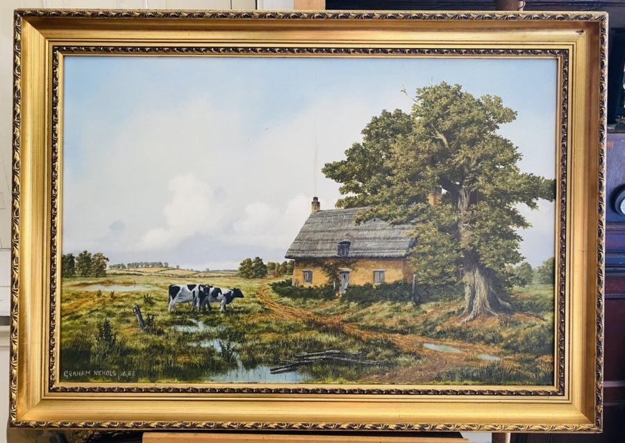 Graham Nichols, Oil on Canvas, 'Farm Scene'. Signed Lower Left, 50cm x 75cm, Framed.