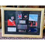 George Best memorabilia - includes Northern Irish commemorative £5 note - framed and glazed