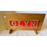 Reproduction Brass Locomotive Name Plate 'GLYN' Mounted on Wooden Display.