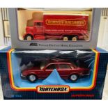 A 1980's Matchbox jaguar xj diecast car with a lledo hornby hobbies truck - both boxed (2)