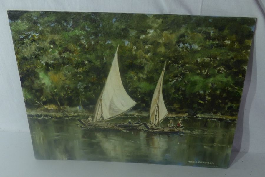 *****RE-OFFER £20 - £30*******  3 x Hugh Penfold  oil on board , Dhows on the Nile , Inveraray - Image 4 of 4