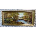 *****RE-OFFER £20 - £30*******  Large oil on canvas woodland and river scene , signed lower left