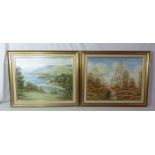 2 x Hugh Penfold  oil on board , framed paintings " Stanton Moor nr Rowley Derbyshire " 45.5cm x