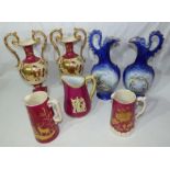 A group of Victorian wares , to include a pair of Vases 39cm high , a pair of ewers decorated with