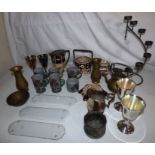 Quantity of mixed ceramics and metal ware to include 4 Briglin studio pottery mugs an a jug and