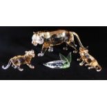 Swarovski Crystal Endangered Wildlife tiger and 2 cubs and a plaque  8.5cm and 5.5cm high . In