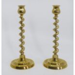 *****RE-OFFER £20 - £30*******  Modern Pair of Brass Candlesticks with barley twist stems , 23cm