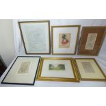 Group of 6 prints and watercolours