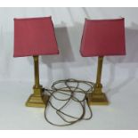 Pair of lamps on brass columns , total height 48cm not tested