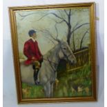 *****RE-OFFER £20 - £30*******  Oil on board of a fox huntsman sitting on his horse , 55cm x 45cm