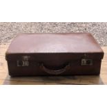 *****RE-OFFER £5 - £10***** A mid 20th century small leather suitcase, worn handle 13cm H x 45cm W x