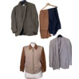 1950s and later menswear to include a 1950s gab jacket, blouson style in tan and beige, Buck Skein