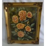 Hugh Penfold  oil on board , framed painting " still life orange roses " 45cm x 55cm "  All proceeds