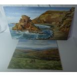 2 x Hugh Penfold  oil on board , Exmoor Devonshire and Rocky Bay Lanzerote. All proceeds will go