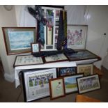 Large collection of cricket memorabilia , to include Framed Ashes treble full size signed cricket