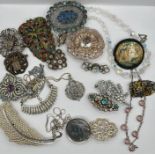 A large selection of vintage and antique silver and costume jewellery (some AF) to include silver
