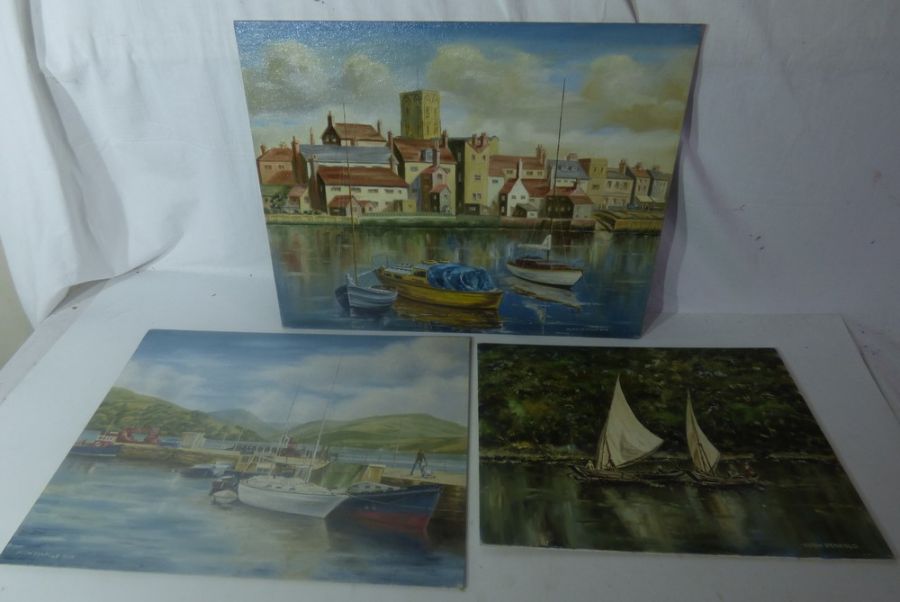 *****RE-OFFER £20 - £30*******  3 x Hugh Penfold  oil on board , Dhows on the Nile , Inveraray