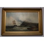 Attributed to William Anslow Thornley (19th century), sailing vessels in heavy seas off a