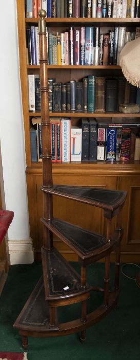 A reproduction set of four-step revolved library steps, with brass finial mount, on castors, 168cm