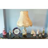 Nine assorted ceramic items including a Victorian bisque porcelain seated greyhound, Coalport and
