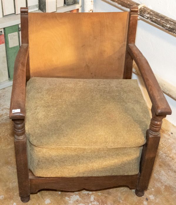 A 1930s fireside chair. Sundry reproduction dining chairs, a stick stand, deck chairs, an HMV - Image 3 of 4
