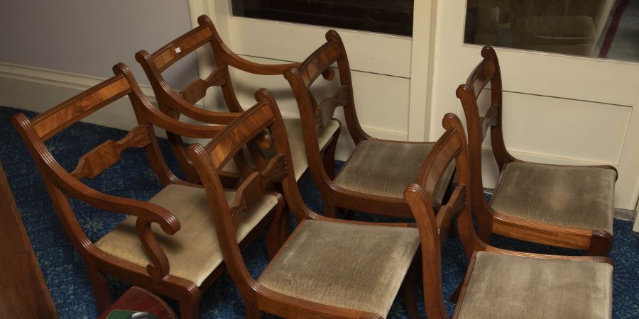 A set of six mahogany dining chairs in Regency style including two carvers - Image 2 of 2