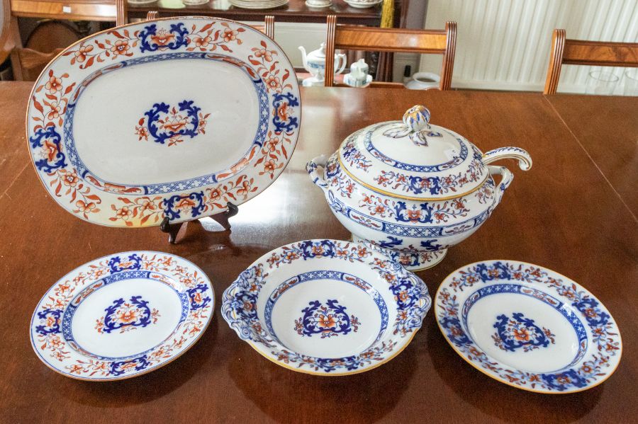 A Minton and BB New Stone china composite part dinner service, 19th century, with foliate