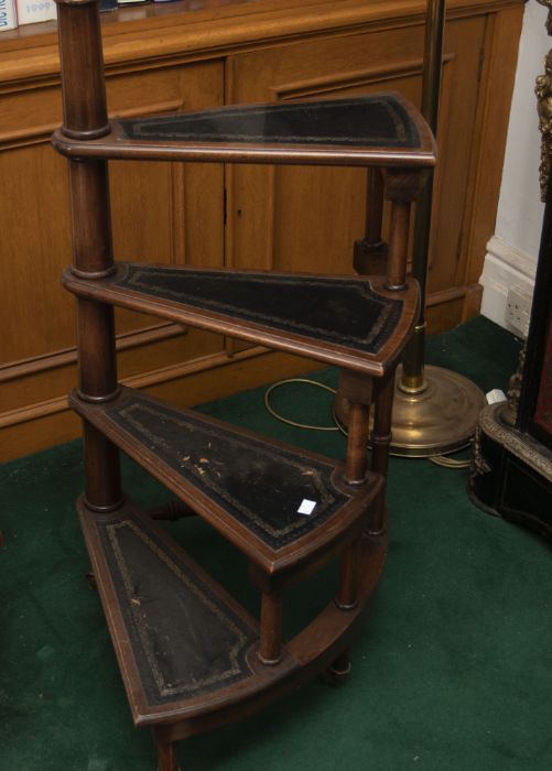 A reproduction set of four-step revolved library steps, with brass finial mount, on castors, 168cm - Image 2 of 2