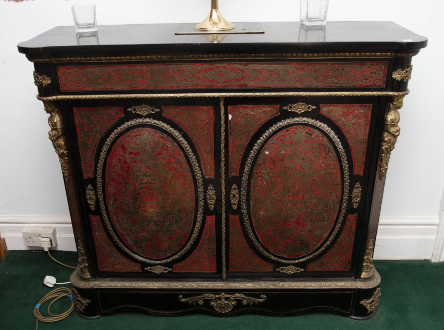 A Napoleon III Boullework and ormolu mounted meuble d’appui circa 1860-70, with painted slate top,