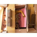 A collection of mainly wooden railway accessories including stations, bridges etc