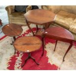 An octagonal occasional table circa 1900 (leg repaired) a pair of reproduction mahogany D shape