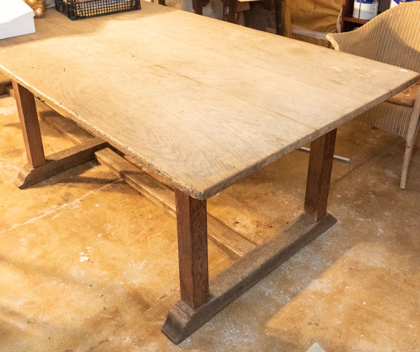 An oak large kitchen table, Arts and Crafts period, circa 1900, the attractively water washed pale - Image 2 of 3