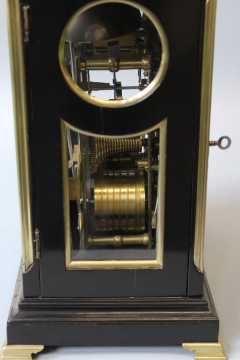 William Frederick Strigel, London, inverted bell top twin fusee verge ebonised bracket clock. Two - Image 7 of 9