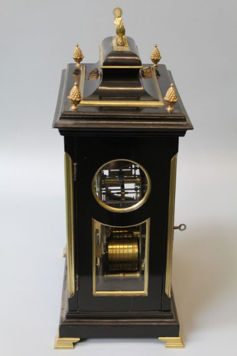 William Frederick Strigel, London, inverted bell top twin fusee verge ebonised bracket clock. Two - Image 8 of 9