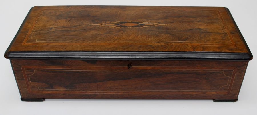 A late 19th century rosewood and inlaid cased musical box, probably Paillard, Sublime- Harmonie - Image 2 of 5