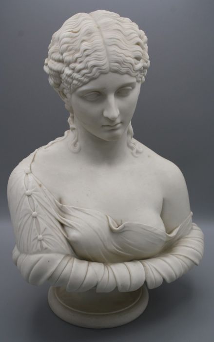 A 19th century English parian bust of Clytie, emerging from a sunflower. Maroon printed marks ' O - Bild 10 aus 10