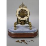 Single fusee skeleton clock under glass dome. In lovely condition with chain driven fusee