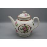 An 18th century Worcester tea pot and cover with knop finial, hand decorated overglaze with
