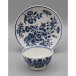 An 18th century Worcester miniature tea bowl and saucer, decorated underglaze with Rose pattern,