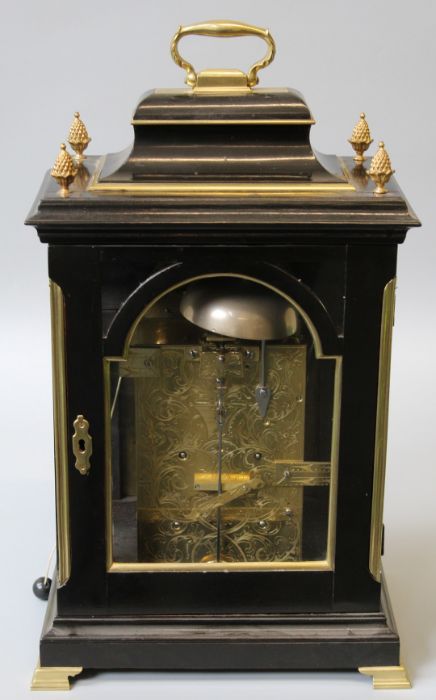 William Frederick Strigel, London, inverted bell top twin fusee verge ebonised bracket clock. Two - Image 9 of 9